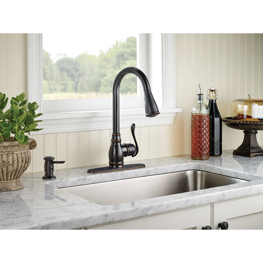 Moen CA87003BRB Anabelle 1-Handle High-Arc Pulldown Faucet, Mediterranean Bronze