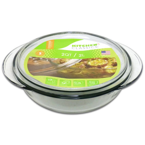 Libra 195-81706LIB Kitchen Classics Glass Casserole Dish with Lid, 2 Qt, Clear