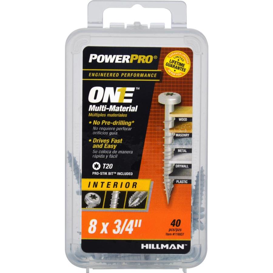 Hillman 116937 PowerPro One Multi-Material Interior Screws, #8 x 3/4", 40-Pack