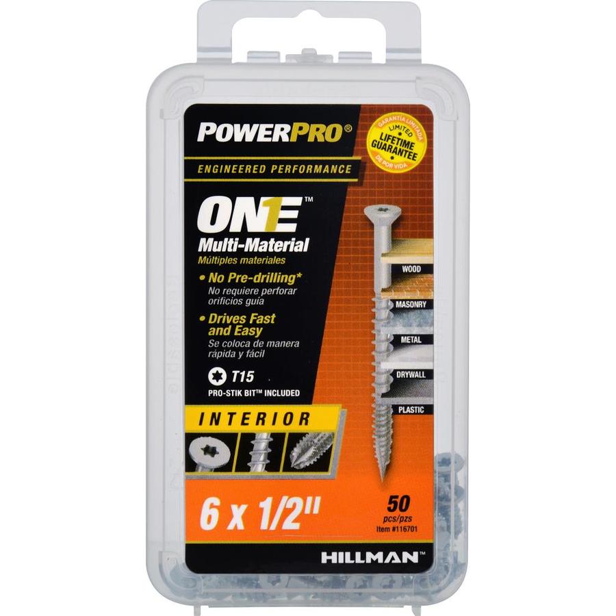 Hillman 116701 PowerPro One Multi-Material Interior Screw, #6 x 1/2", 50-Count