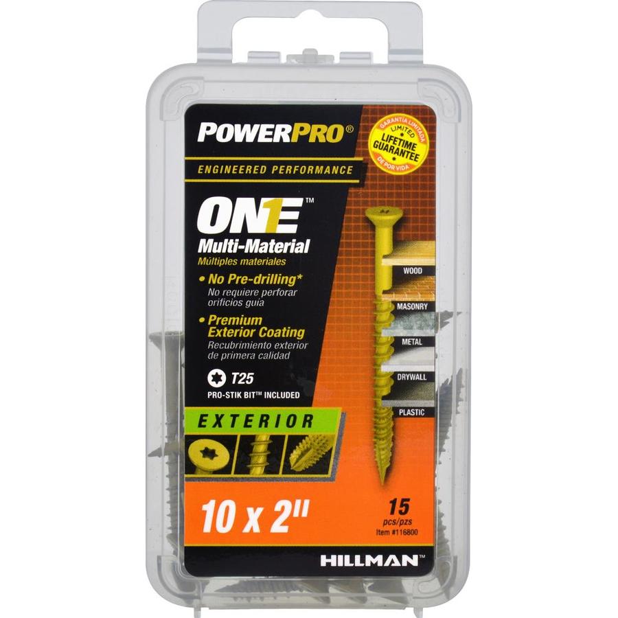 Hillman 116800 PowerPro One Multi-Material Exterior Screws, #10 x 2", 15-Pack