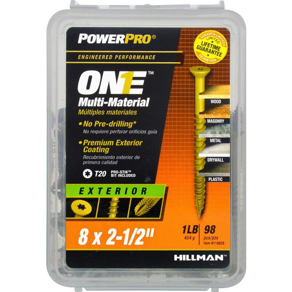 Hillman 116828 PowerPro One Multi-Material Exterior Screws, #8 x 2.5", 91-Pack