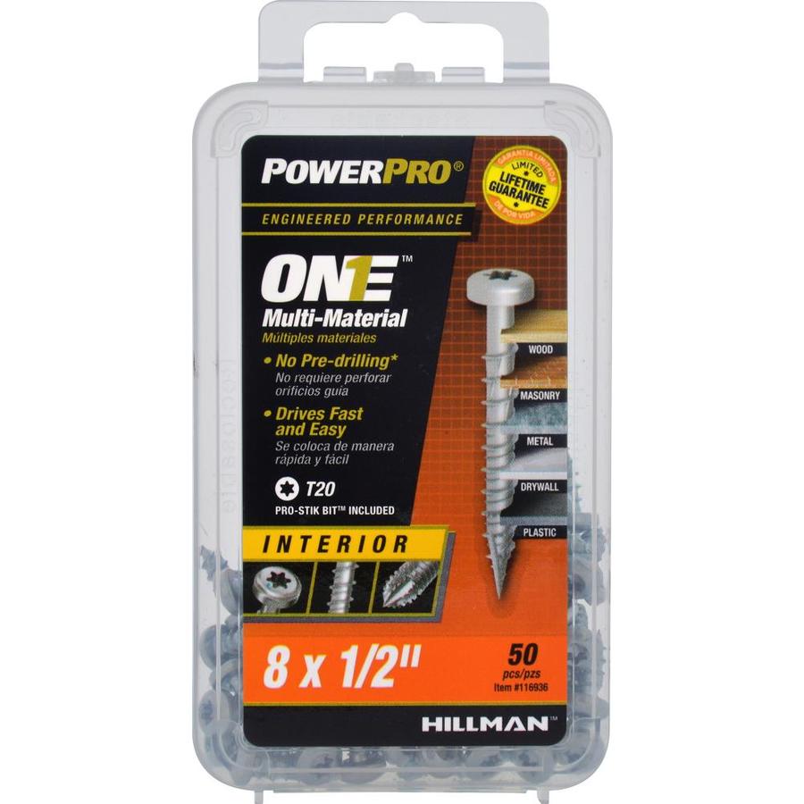 Hillman 116936 PowerPro One Multi-Material Interior Screws, #8 x 1/2", 50-Pack