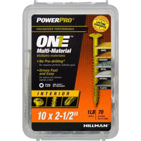 Hillman 116966 PowerPro One Multi-Material Interior Screw, #10x2-1/2", 70-Pack