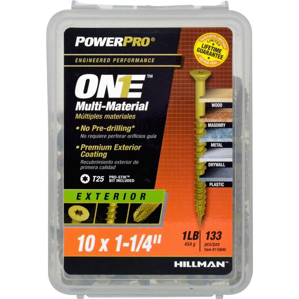 Hillman 116840 PowerPro One Multi-Material Exterior Screw, #10x1.25", 133-Pack