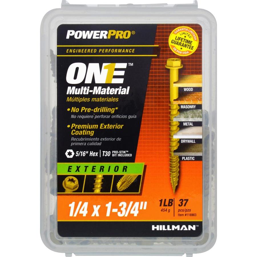 Hillman 116903 PowerPro One Multi-Material Exterior Screw 1/4"x1-3/4", 37-Pack