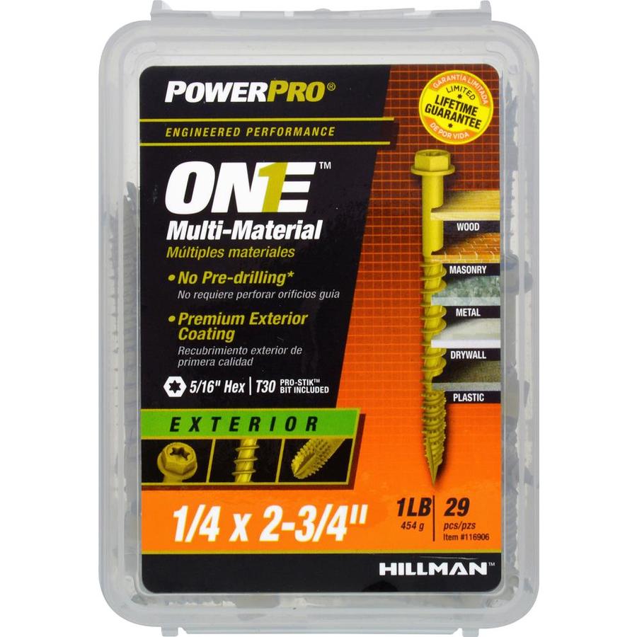 Hillman 116906 PowerPro One Multi-Material Exterior Screw 1/4"x2-3/4", 29-Pack