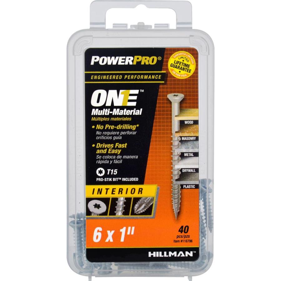 Hillman 116706 PowerPro One Multi-Material Interior Screws, #6 x 1", 40-Count