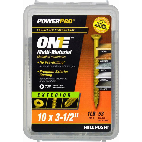 Hillman 116848 PowerPro One Multi-Material Exterior Screw, #10x3-1/2", 53-Pack
