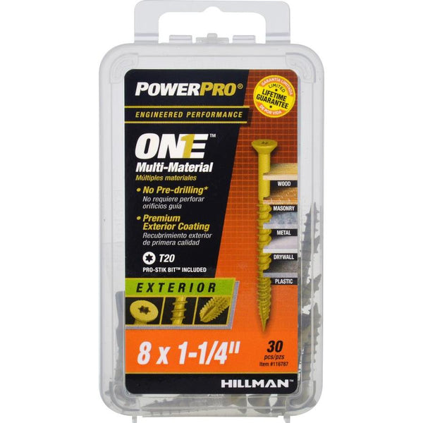 Hillman 116787 PowerPro One Exterior Multi-Material Screw, #8x1-1/4", 30-Pack