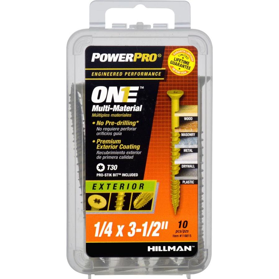 Hillman 116815 PowerPro One Multi-Material Exterior Screws, 1/4"x3.5", 10-Pack