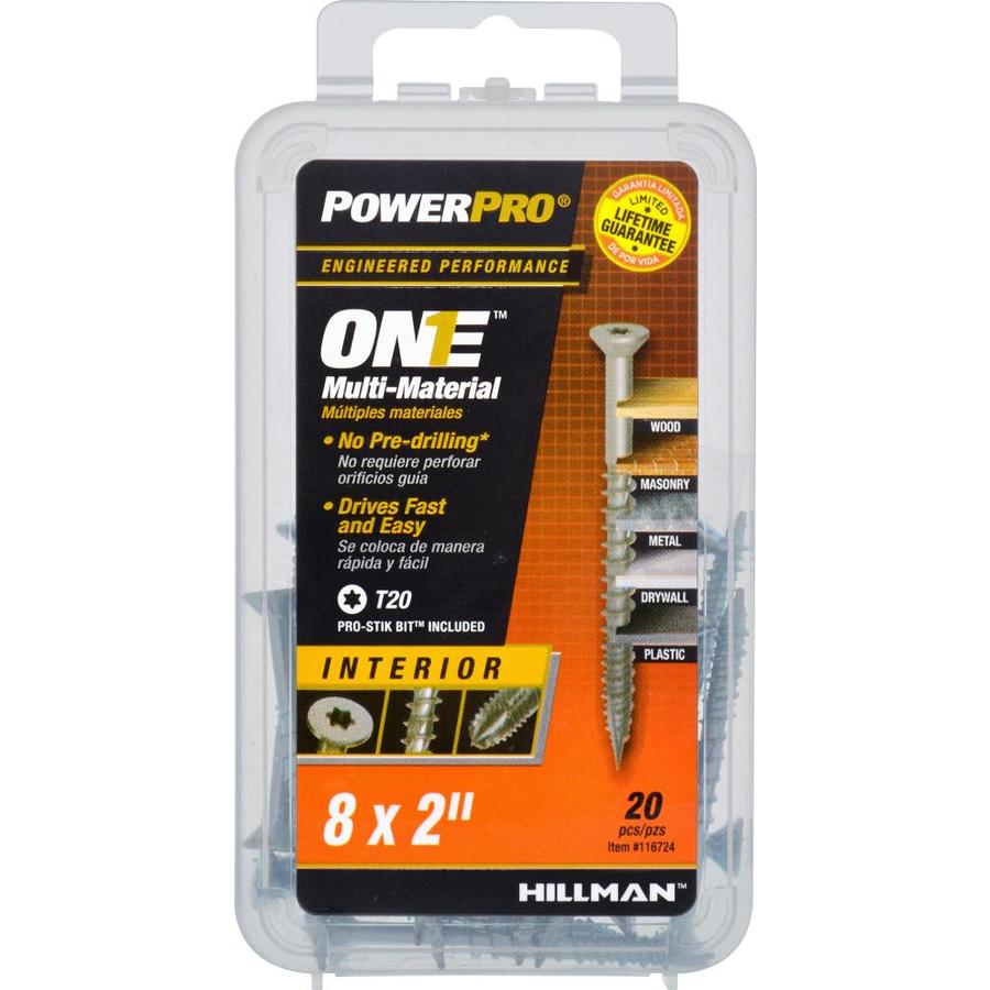 Hillman 116724 PowerPro One Multi-Material Interior Screws, #8 x 2", 20-Count