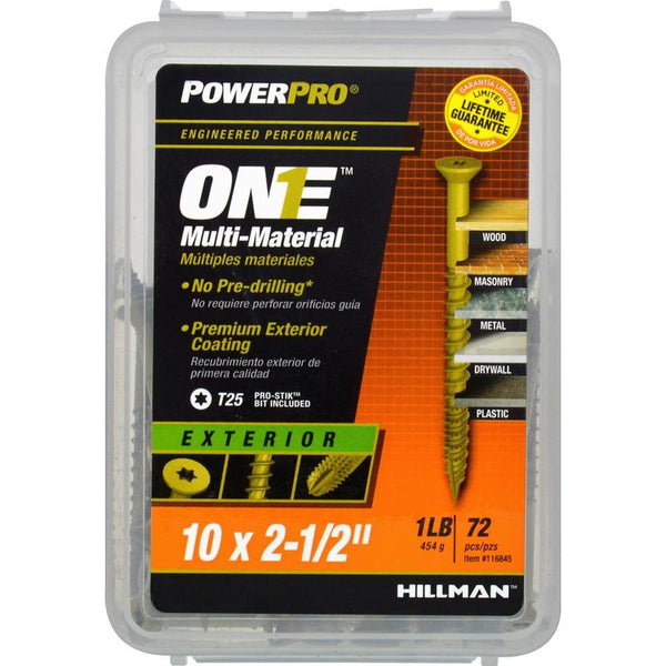 Hillman 116845 PowerPro One Multi-Material Exterior Screw, #10x2-1/2", 72-Pack