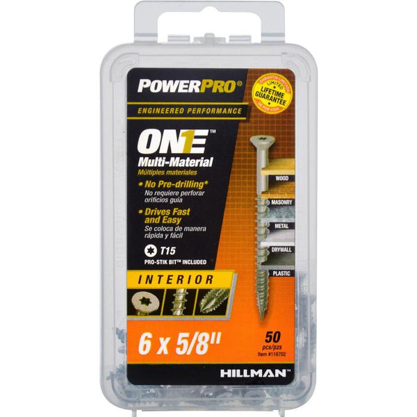 Hillman 116702 PowerPro One Multi-Material Interior Screw, #6 x 5/8", 50-Count