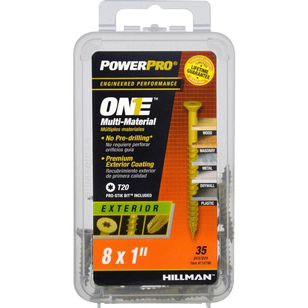 Hillman 116786 PowerPro One Exterior Multi-Material Screws, #8 x 1", 35-Pack