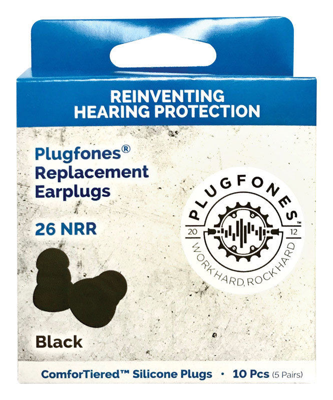 Plugfones PRP-SB10 ComforTiered Replacement Silicone Plug 26 dB, Black, 5-Pair