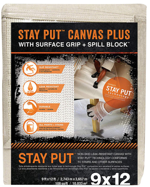 Trimaco 04321 Stay Put Canvas Drop Cloth, 9 Feet x 12 Feet