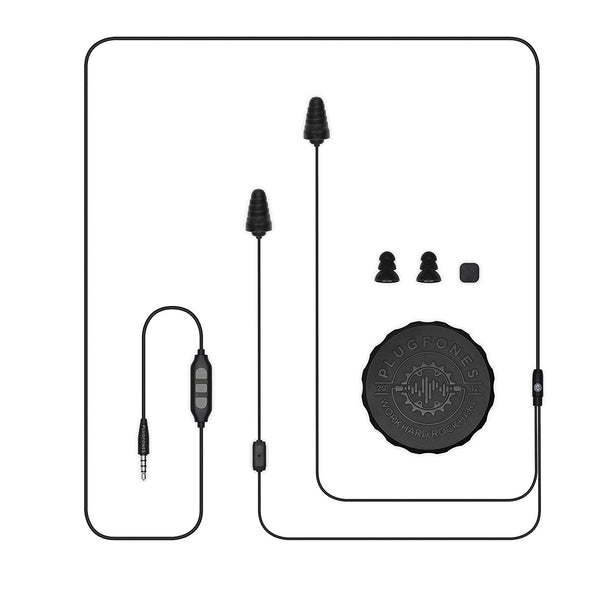 Plugfones PGP-BB Guardian Plus Earphone w/ Foam & Silicon Tip, Black/Gray, 54"