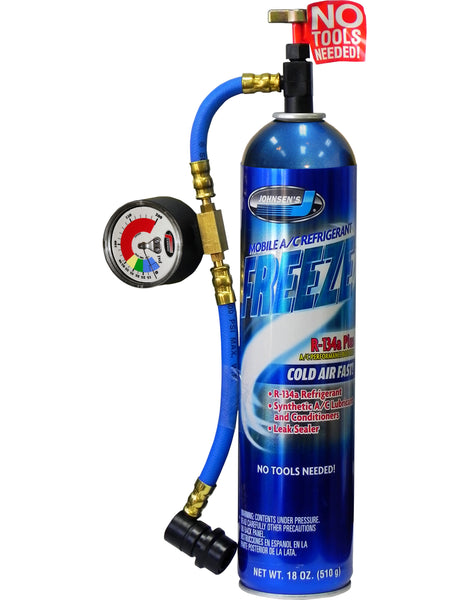 Johnsen's 6407 Freeze R-134A Plus with Charging Hose & Gauge Assembly, 18 Oz