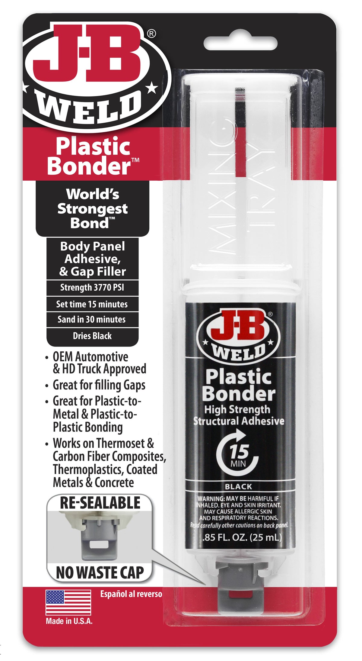 J-B Weld 50139 Plastic Bonder 2-Part Urethane Adhesive Syringe, Black, 25 ml