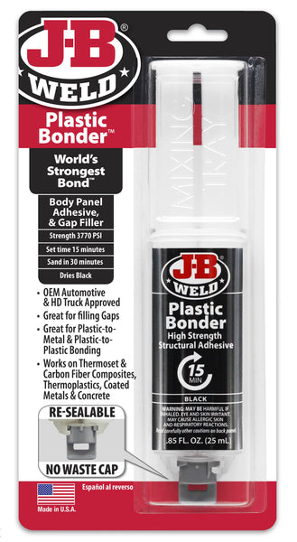 J-B Weld 50139 Plastic Bonder 2-Part Urethane Adhesive Syringe, Black, 25 ml