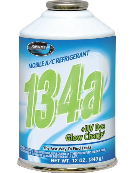 Johnsen's 6313 Glow-Charge R-134A Auto A/C Refrigerant with UV Dye, 12 Oz