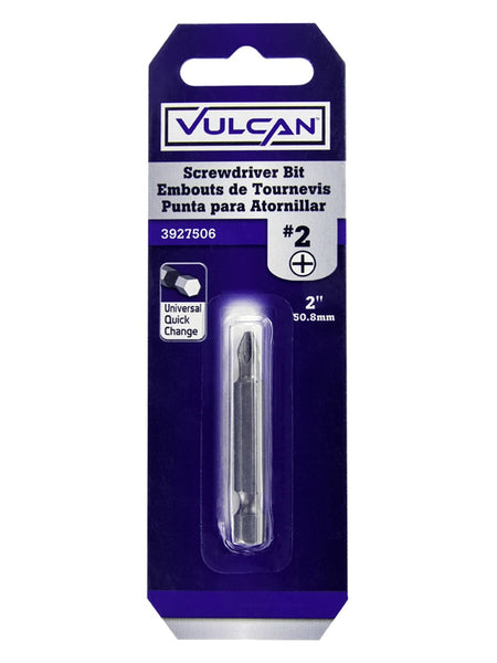 Vulcan 305031OR Hex Shank NO 2 Phillips Screwdriver Bit, S2 Chrome Molybdenum Steel, Chrome, 2"
