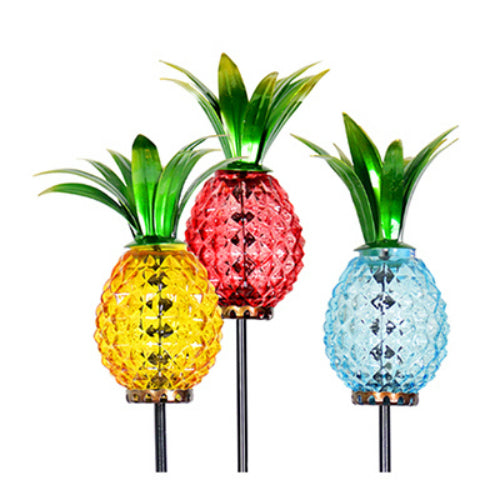 Four Seasons 05710 Solar Metal & Glass Pineapple Garden Stake, Assorted Colors