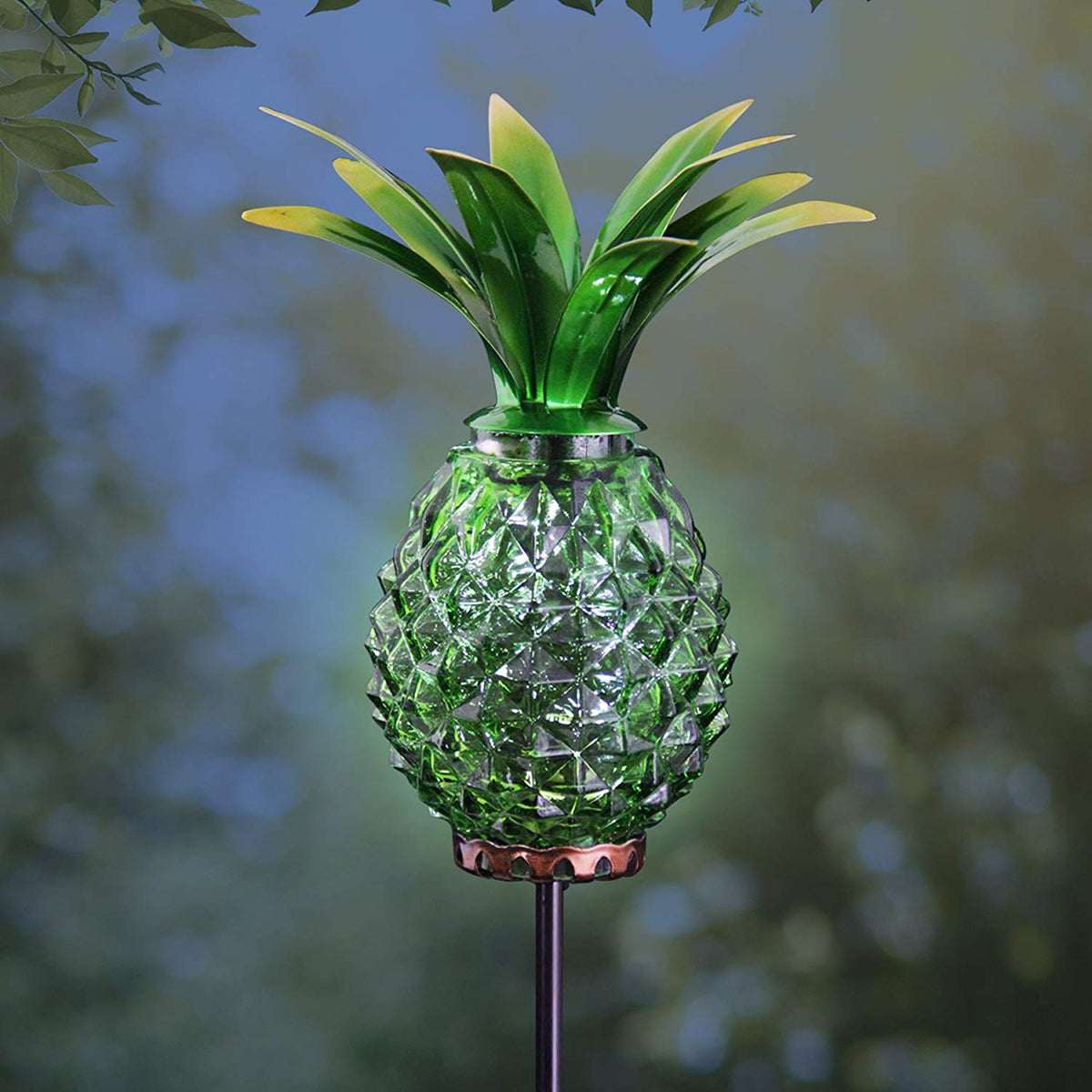 Four Seasons 05710 Solar Metal & Glass Pineapple Garden Stake, Assorted Colors