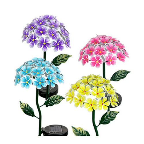 Four Seasons Courtyard 05707 Metal Solar Hydrangea Garden Stake, Assorted, 21"