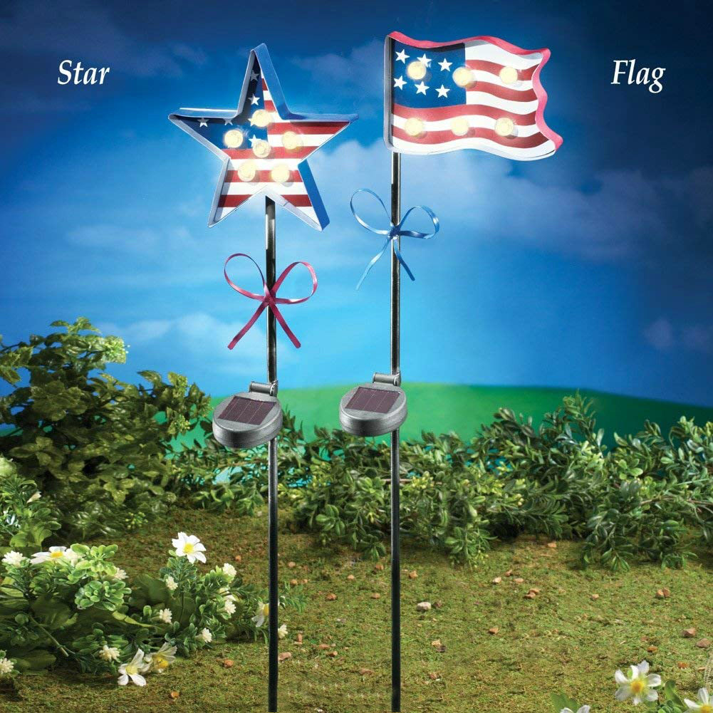 Four Seasons Courtyard 05711 Solar 6-LED Lighted Patriotic Star & Flag Stakes