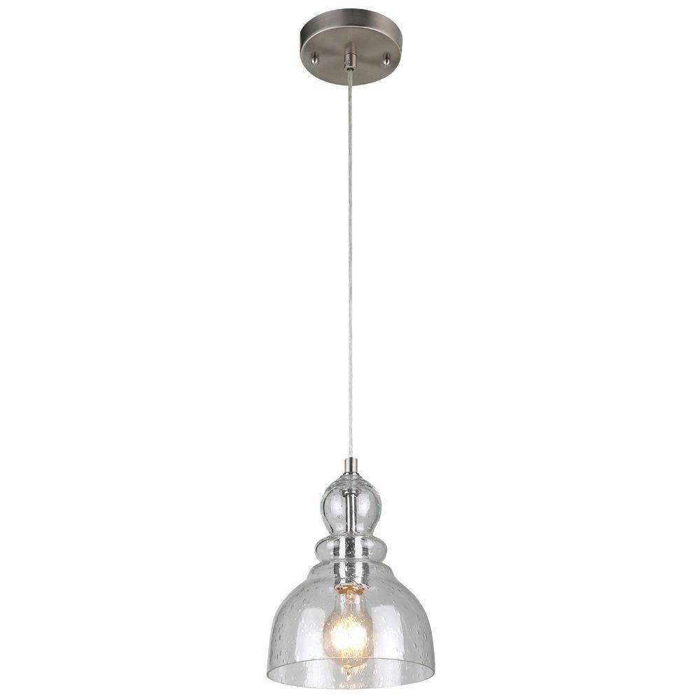 Westinghouse 61007 Adjustable Mini Pendant with Clear Seeded Glass, Br. Nickel