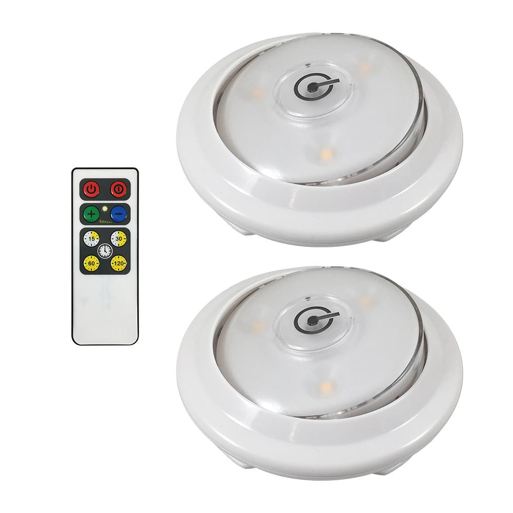 Westek LPL622WRC LED Swivel Accent Puck Light with IR Remote, White, 2-Pack
