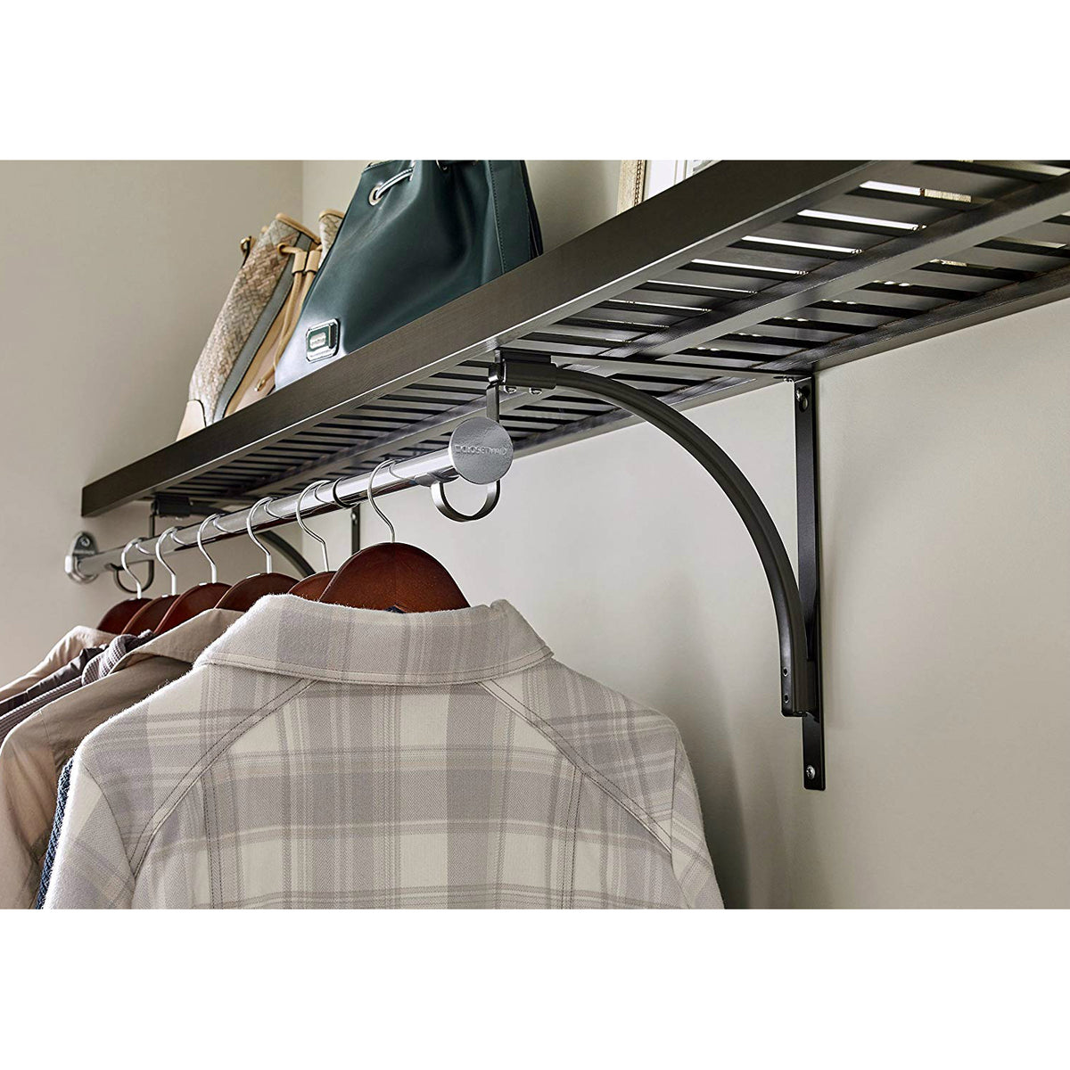 ClosetMaid 141000 Premium Wood Shelf Adjustable Hang Closet Rod, Chrome, 4'-6'