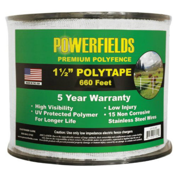 Powerfields EW15-660 Premium Polyfence Polytape, White, 1-1/2" x 660'