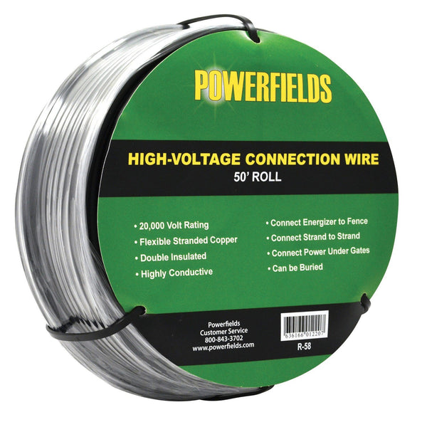 Powerfields R-58 High-Voltage Connection Wire, 20000 Volt, 50' Roll
