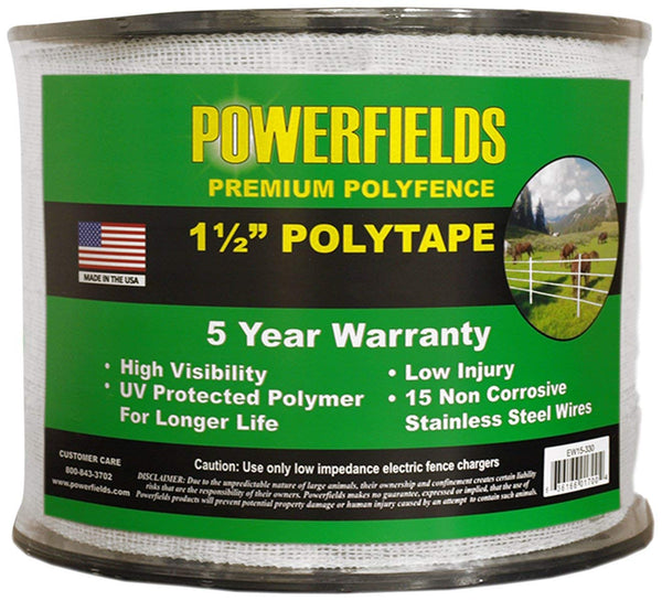 Powerfields EW15-330 Premium Polyfence Polytape, White, 1-1/2" x 330'