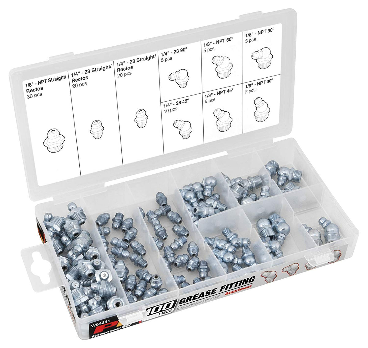Performance Tool W54251 Standard Grease Fittings, Assorted, 100-Pack