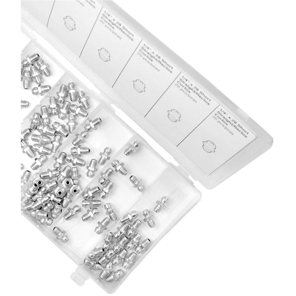 Performance Tool W54253 Short Straight Grease Fitting, 1/4" x 28 Thread, 100-Pk