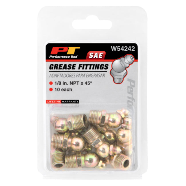 Performance Tool W54242 45-Degree Grease Fittings, 1/8" NPT, 10-Pack