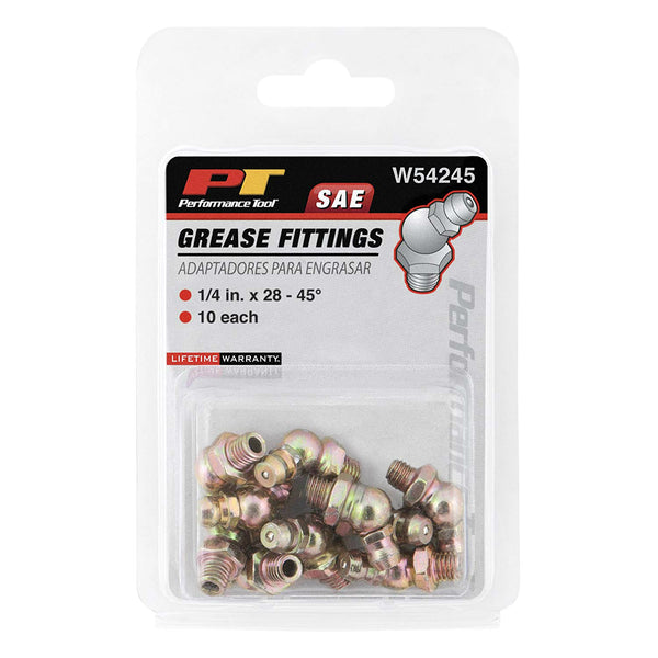 Performance Tool W54245 45-Degree Grease Fitting, 1/4" x 28 Thread, 10-Pack