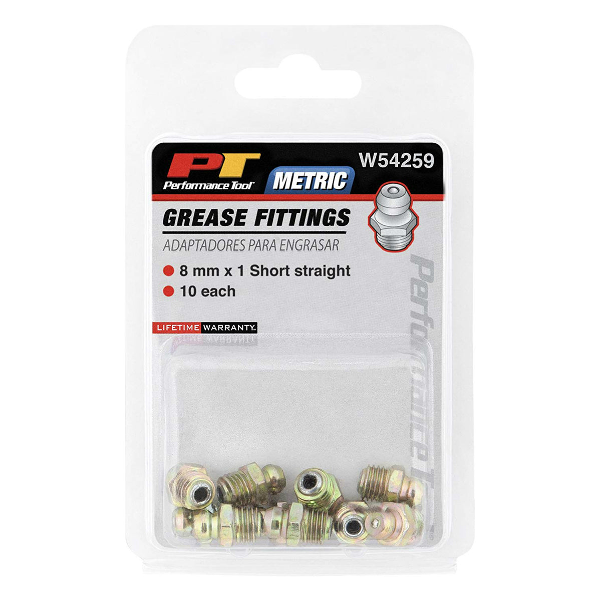 Performance Tool W54259 Metric Grease Fittings, 8 mm x 1, Short Straight, 10-Pc