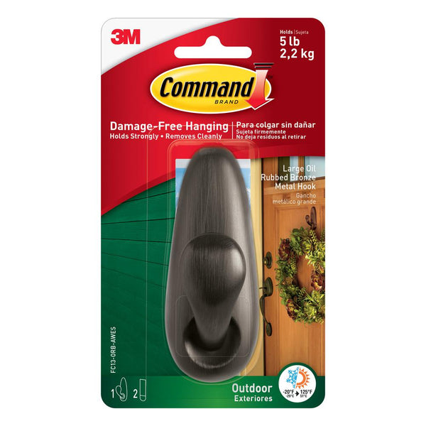 Command FC13-ORB-AWES Outdoor Metal Hook, Oil-Rubbed Bronze, Large