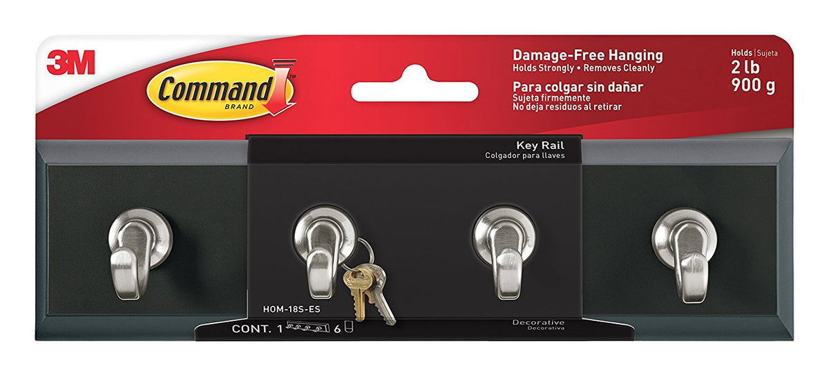 Command HOM-18S-ES Slate Key Rail 8" with 6 Adhesive Strips