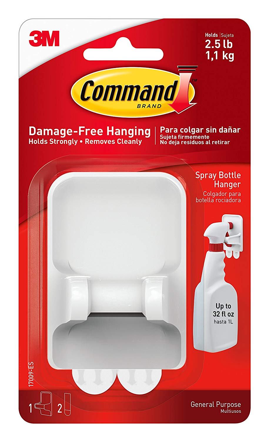 Command 17009-ES Spray Bottle Hanger with 2 Large Strips, White