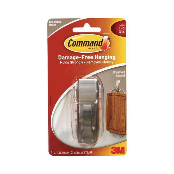 Command MR02-BN-ES Modern Reflections Metal Hook, Brushed Nickel, Medium