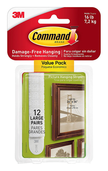 Command 17206-12ES Picture Hanging Strips Value Pack, White, Large, 12-Pairs