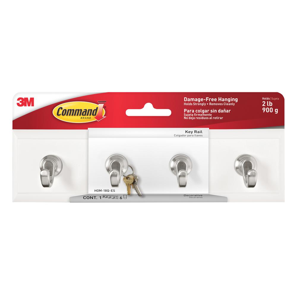 Command HOM-18Q-ES Quartz Key Rail 8" with 6 Adhesive Strips