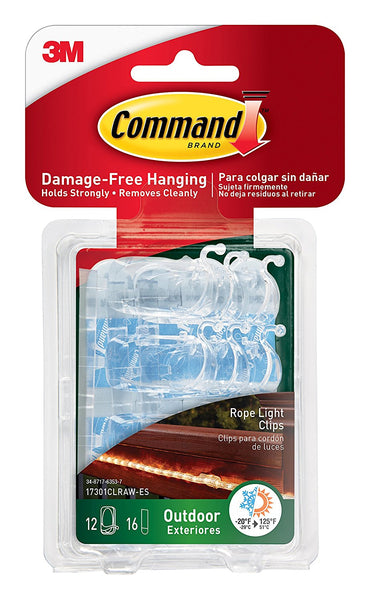 Command 17301CLRAW-ES Outdoor Rope Light Clips, Clear, 12 Clips & 16 Strips