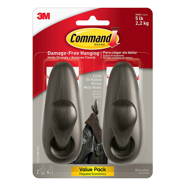 Command FC13-ORB-2ES Forever Classic Brushed Nickel Metal Hook, Large, 2-Pack